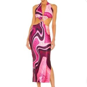 Farai London Pink Halter Cut-Out Midi Multi Dress from Revolve